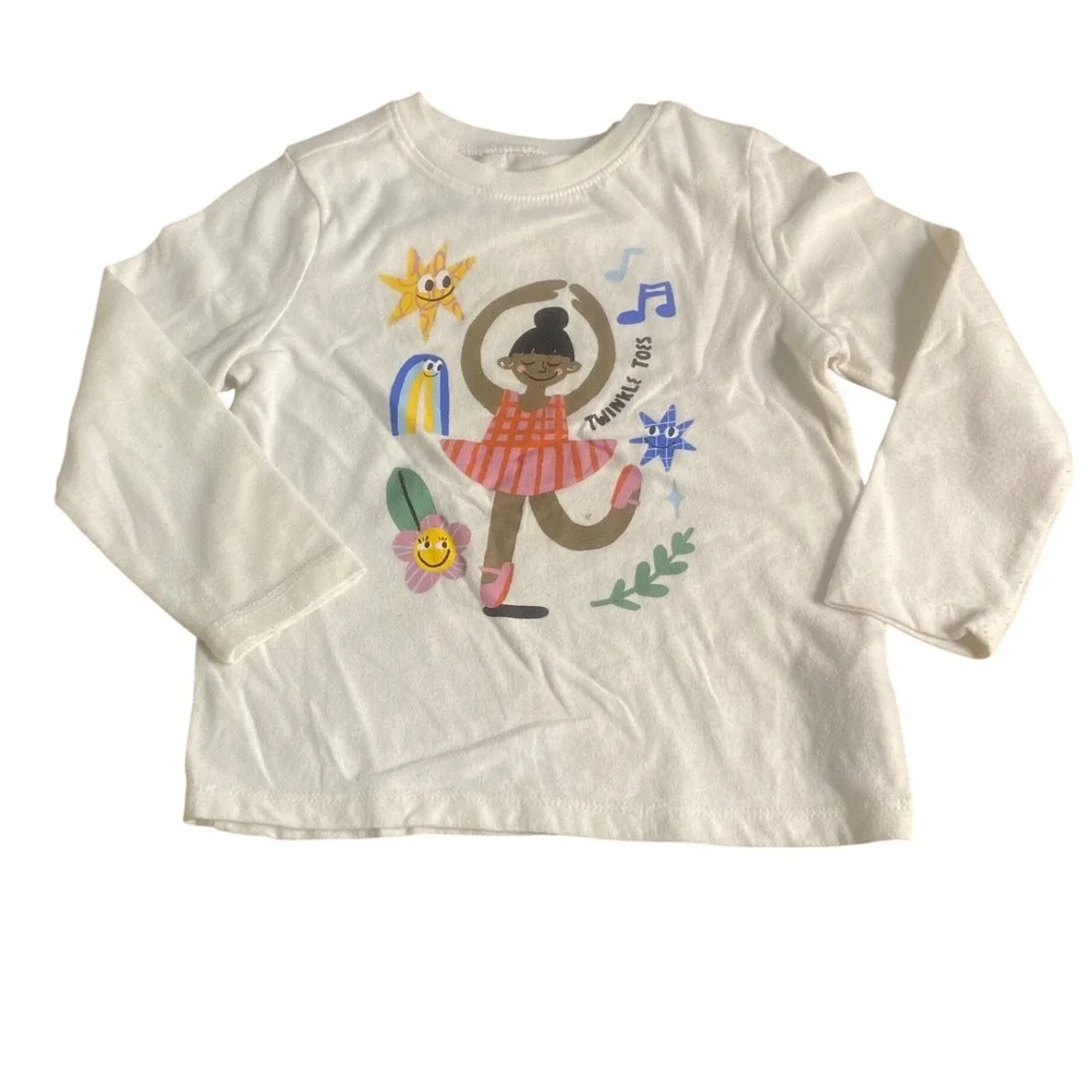 Old Navy Graphic Tee Kids White Twinkle Toes Ballerina Long Sleeve SIZE 3T